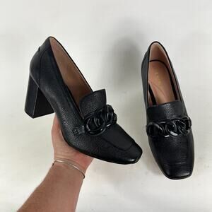 Cole Haan Chrystie Square Chain Loafer Women's 9 Black Leather Block Heel W27271